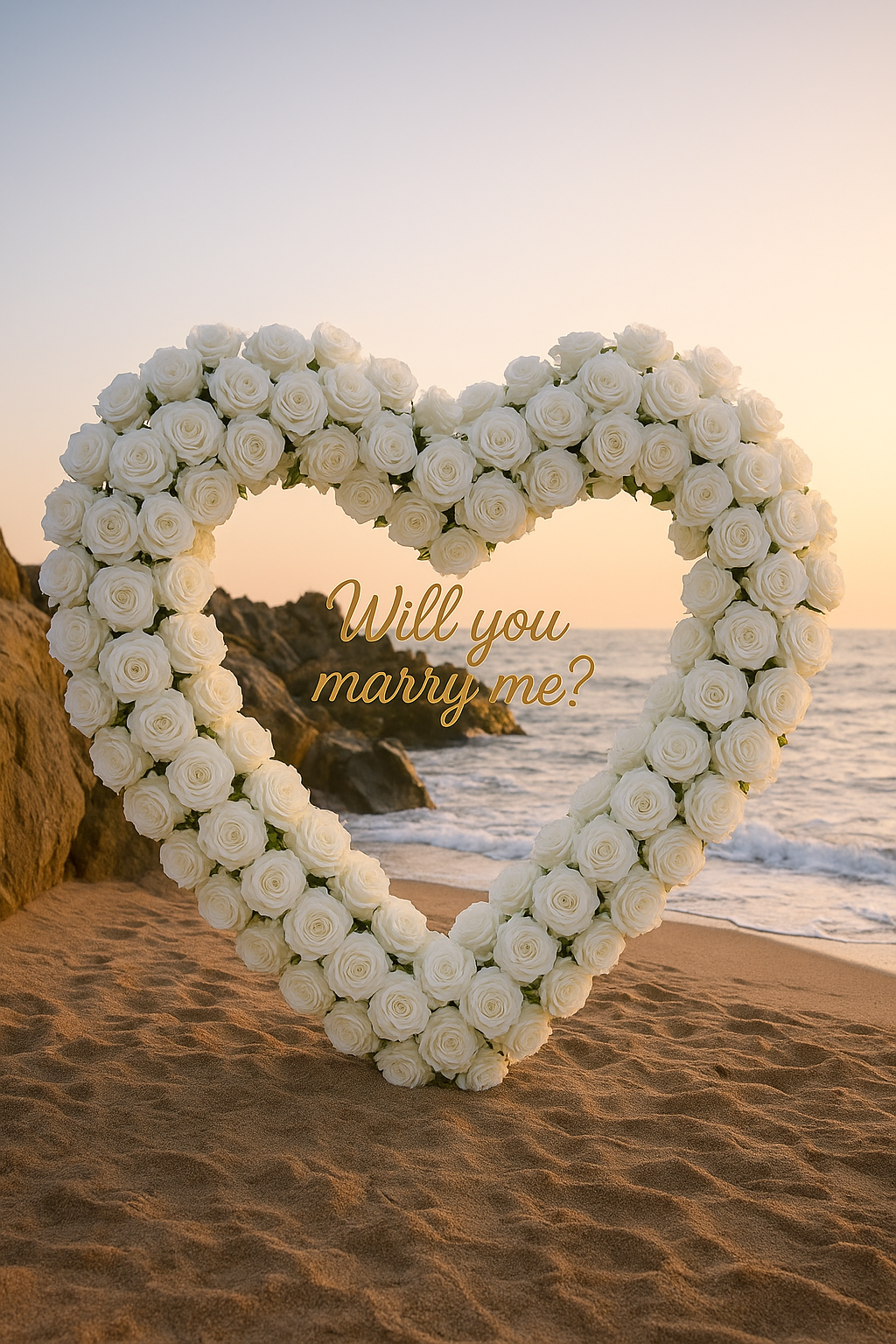 ivory love package, white heart big full of white roses to proposal